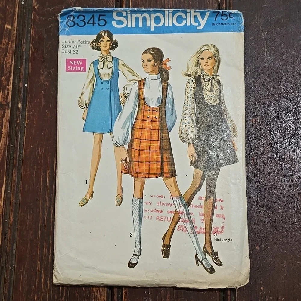 Vtg‎ 1960's Retro Simplicity Pattern 8345 Jumper Dress and Blouse Sz 7JP Uncut